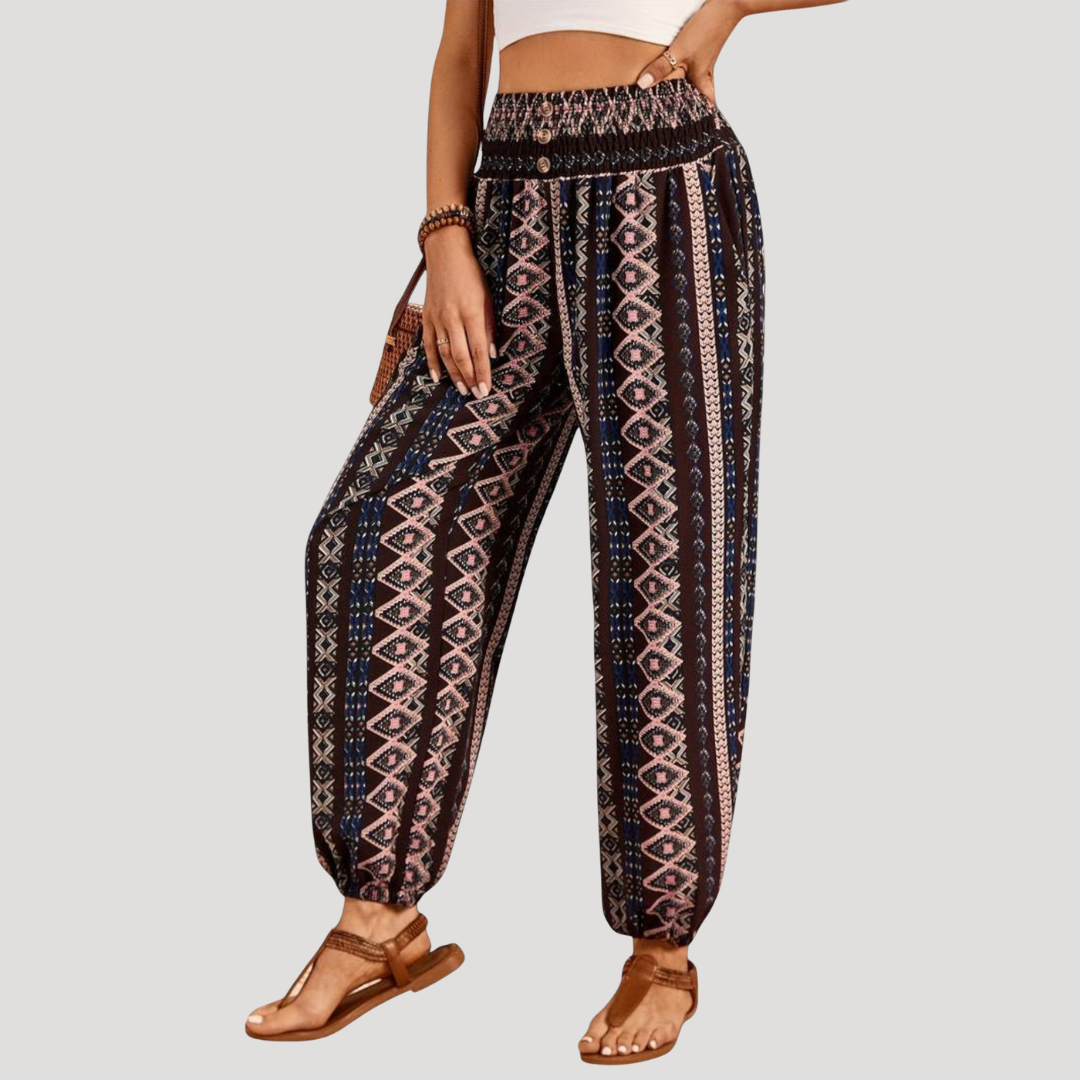 Broek met elastische taille en print