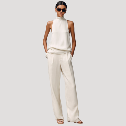 Set met mouwloze top met col en rechte broek