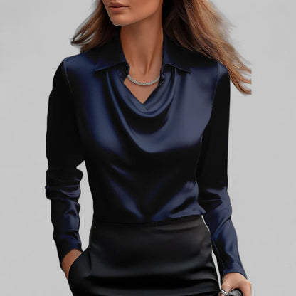 Blouse met drapeerkraag en lange mouwen