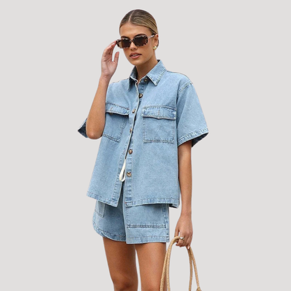 Korte set in denimlook voor de zomer