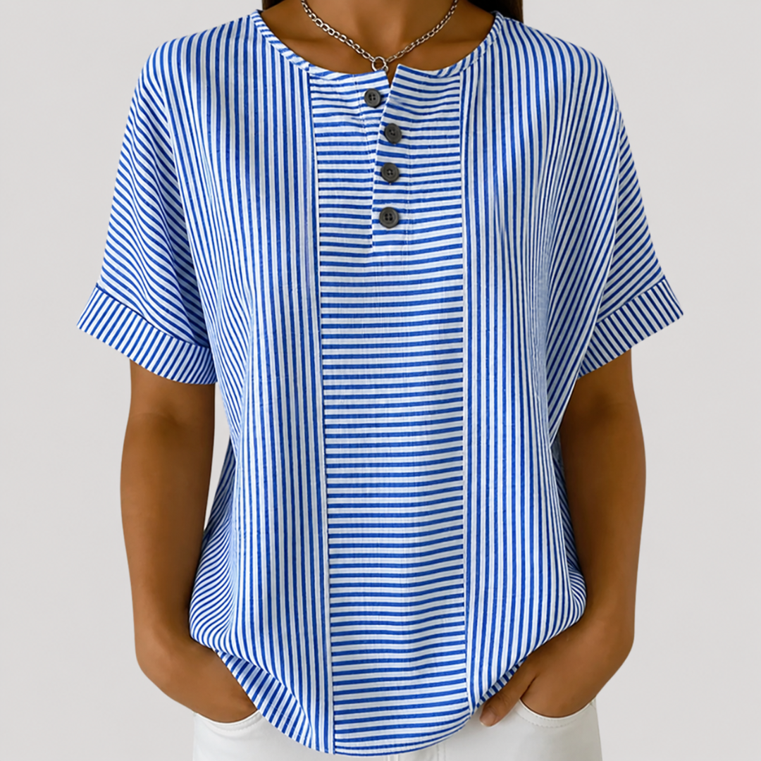 Gestreepte blouse met knopen en korte mouwen