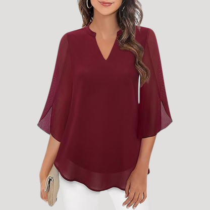 Blouse met V-hals en wijd uitlopende mouwen