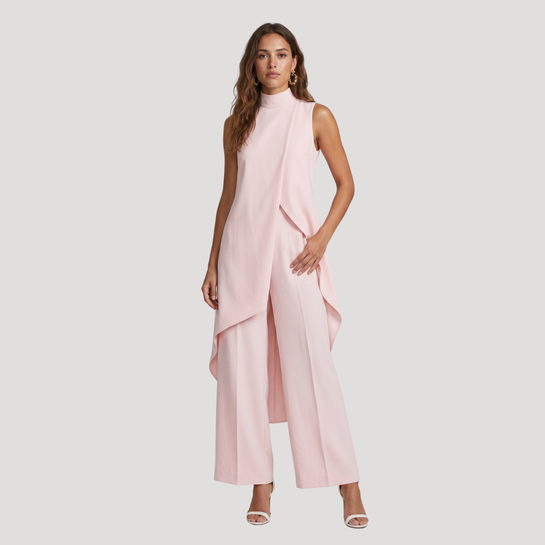 Elegante set met lange asymmetrische top en wijde broek