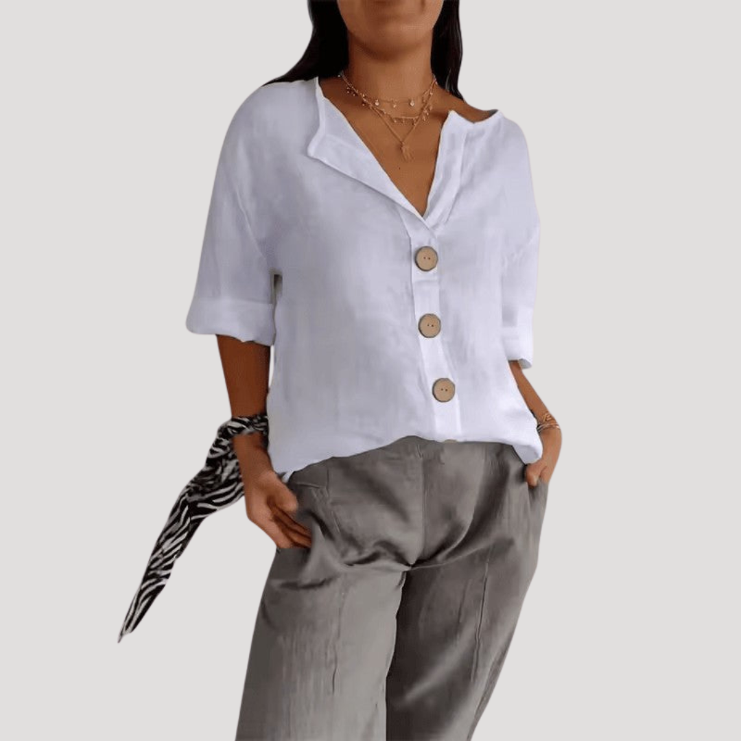 Casual blouse met knoopsluiting en V-hals
