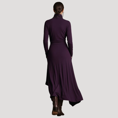 Elegante maxi-jurk met lange mouwen en driekwartsdrapering