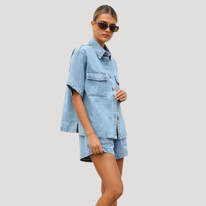 Korte set in denimlook voor de zomer