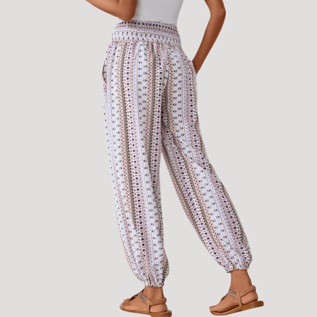 Broek met elastische taille en print