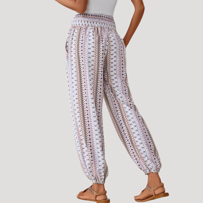 Broek met elastische taille en print