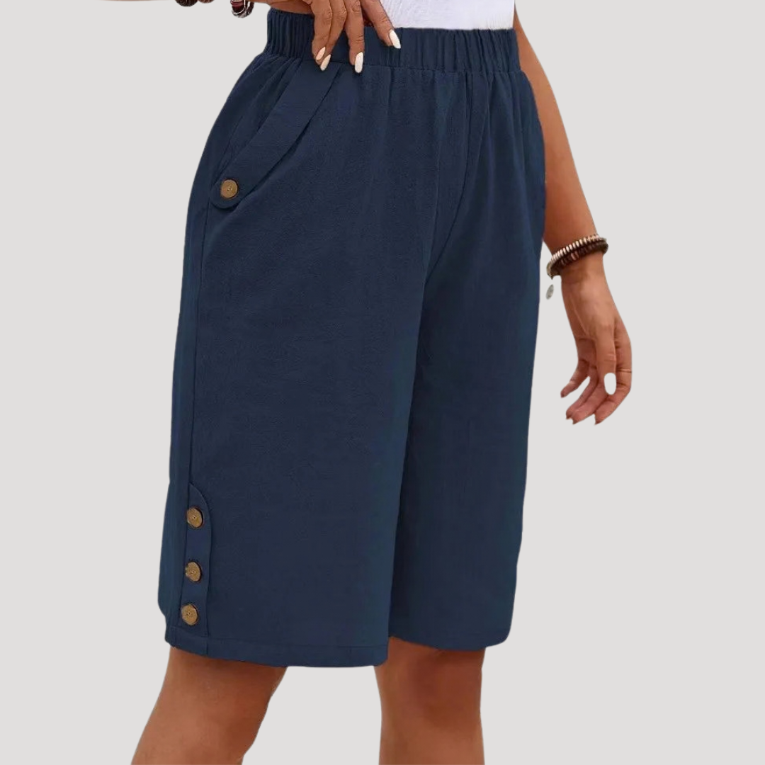 Bermuda met elastische taille en decoratieve knopen