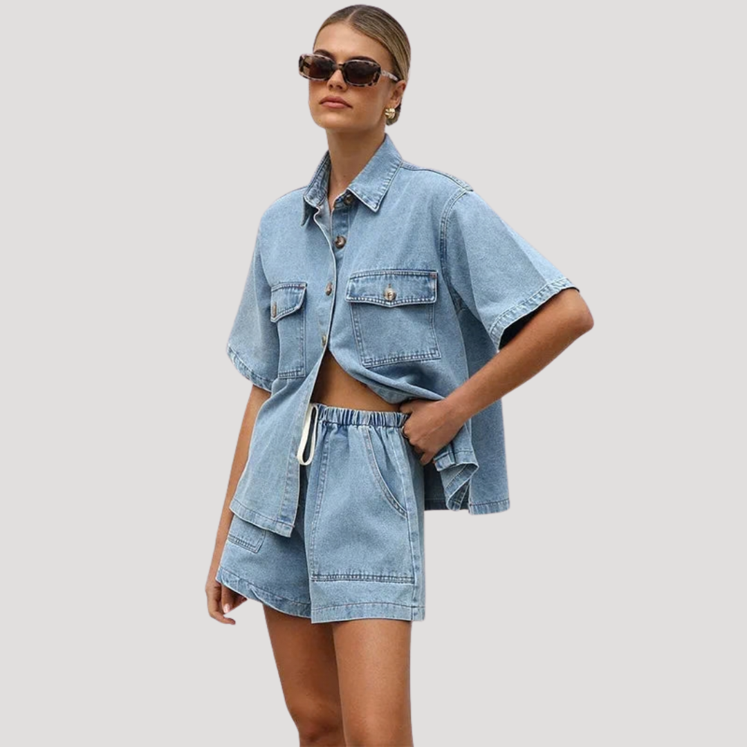 Korte set in denimlook voor de zomer