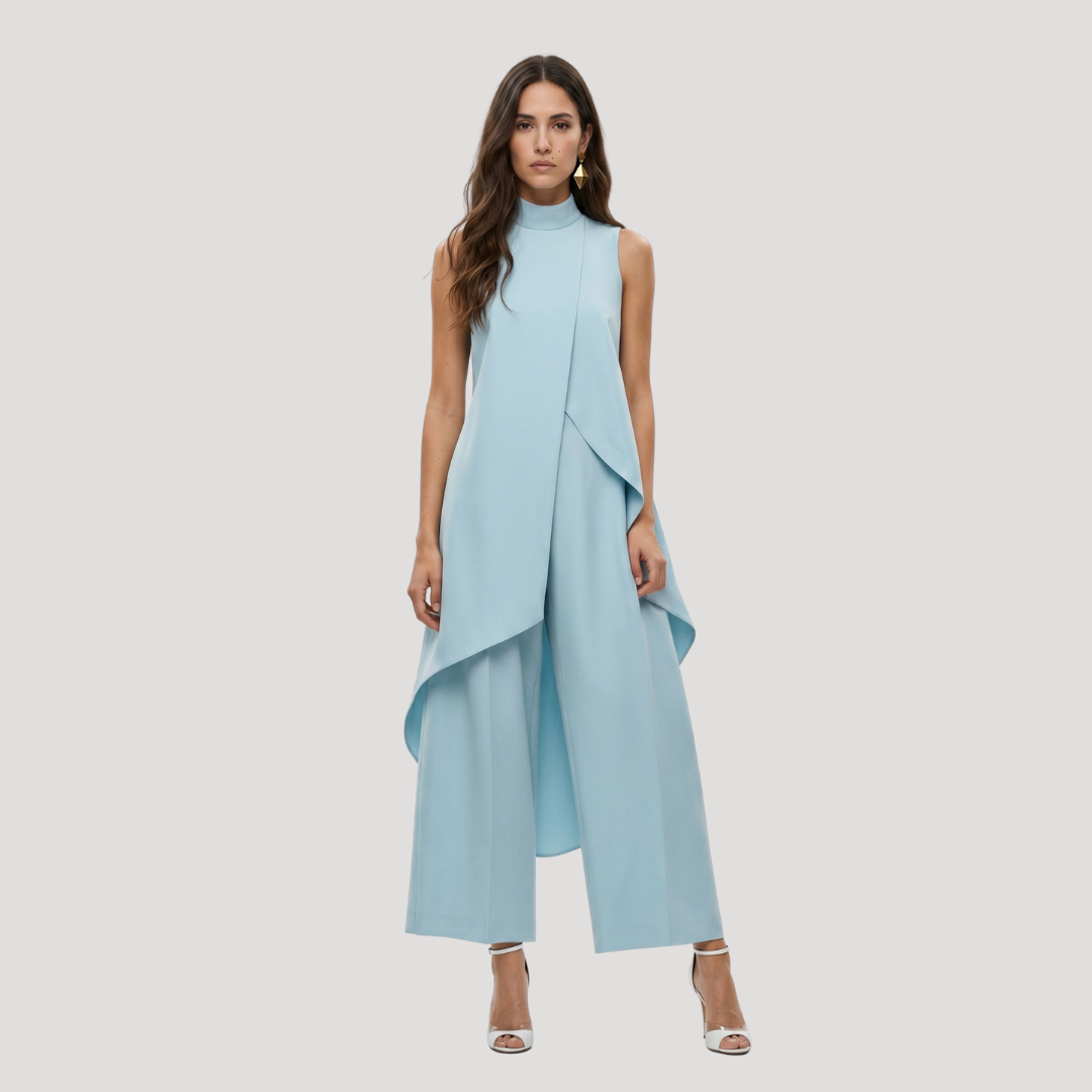 Elegante set met lange asymmetrische top en wijde broek