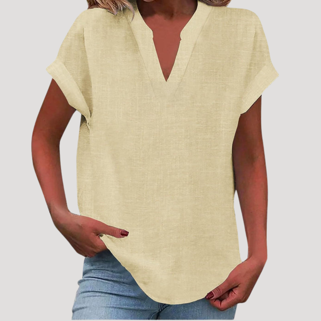 Blouse met V-hals en korte mouwen
