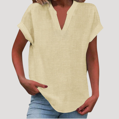 Blouse met V-hals en korte mouwen