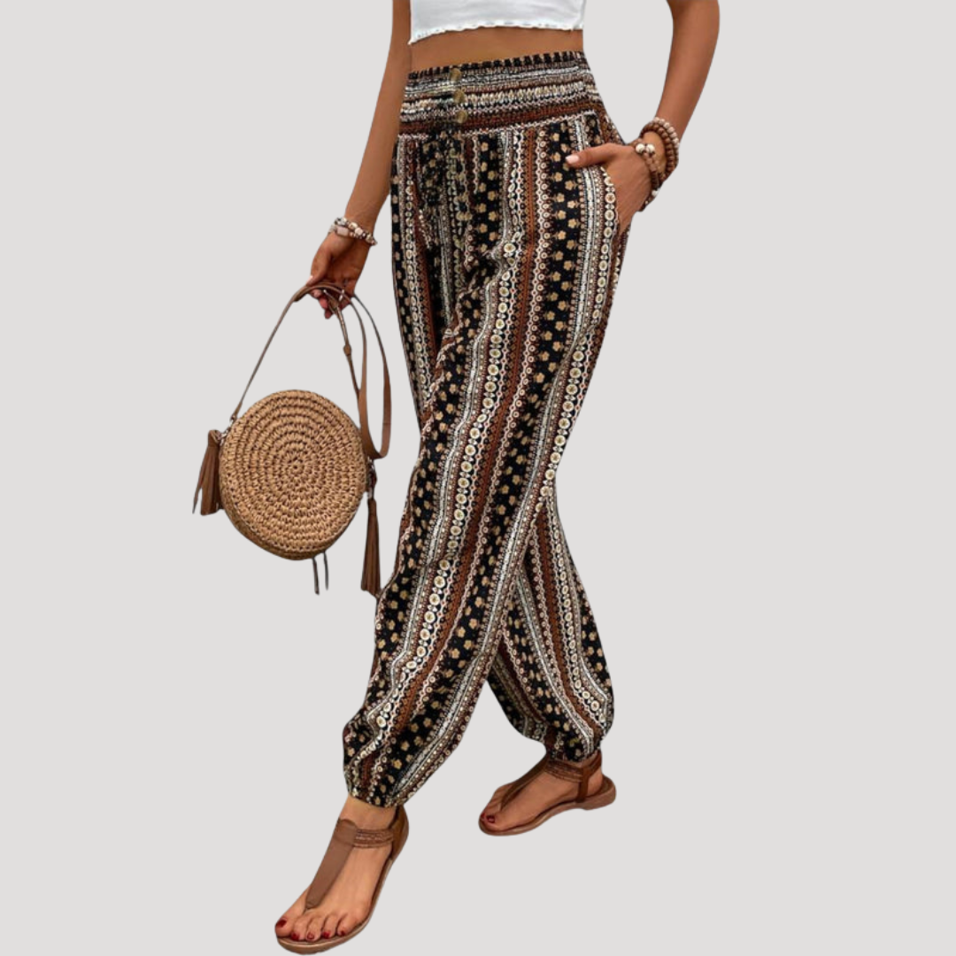 Broek met elastische taille en print