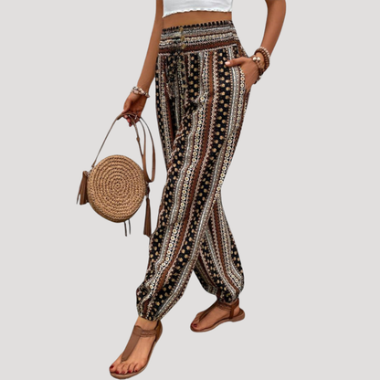 Broek met elastische taille en print