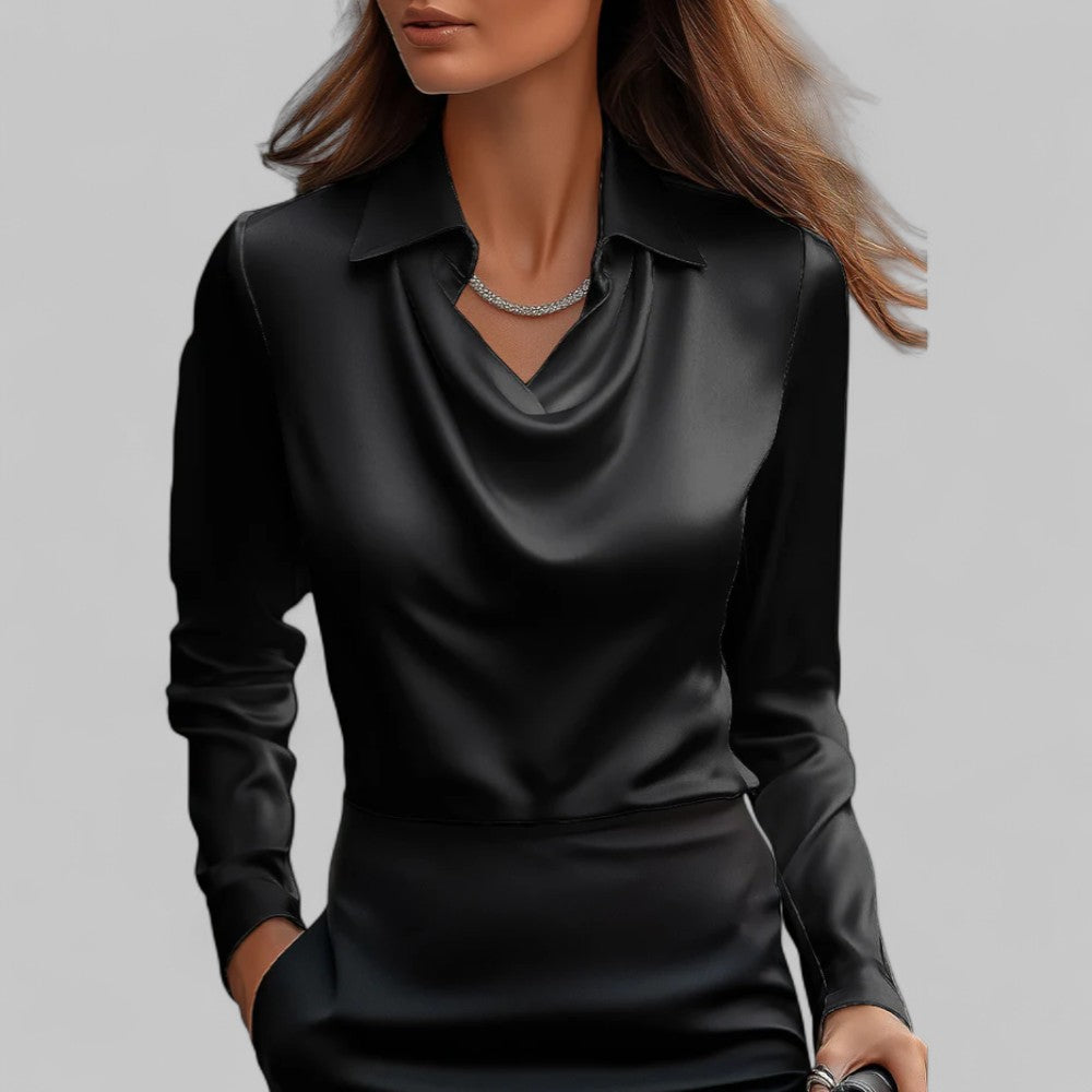 Blouse met drapeerkraag en lange mouwen
