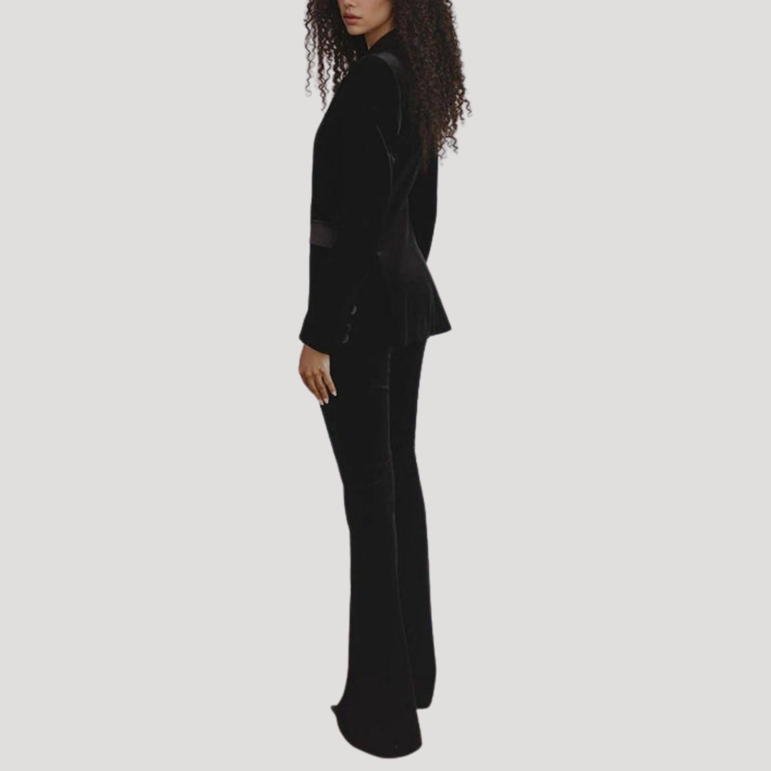 Set met slim fit blazer en wijd uitlopende broek