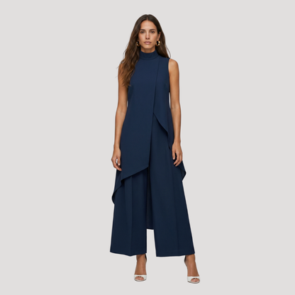 Elegante set met lange asymmetrische top en wijde broek
