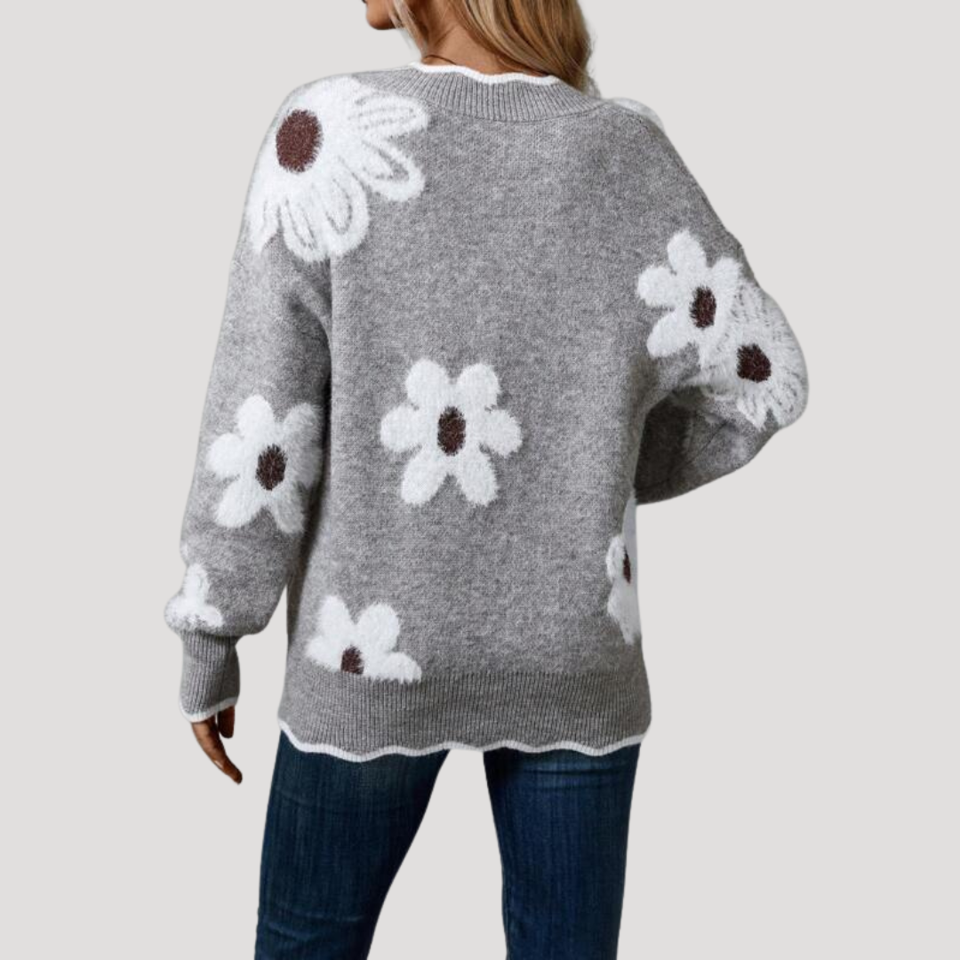 Gebreide trui met bloemenprint en V-hals