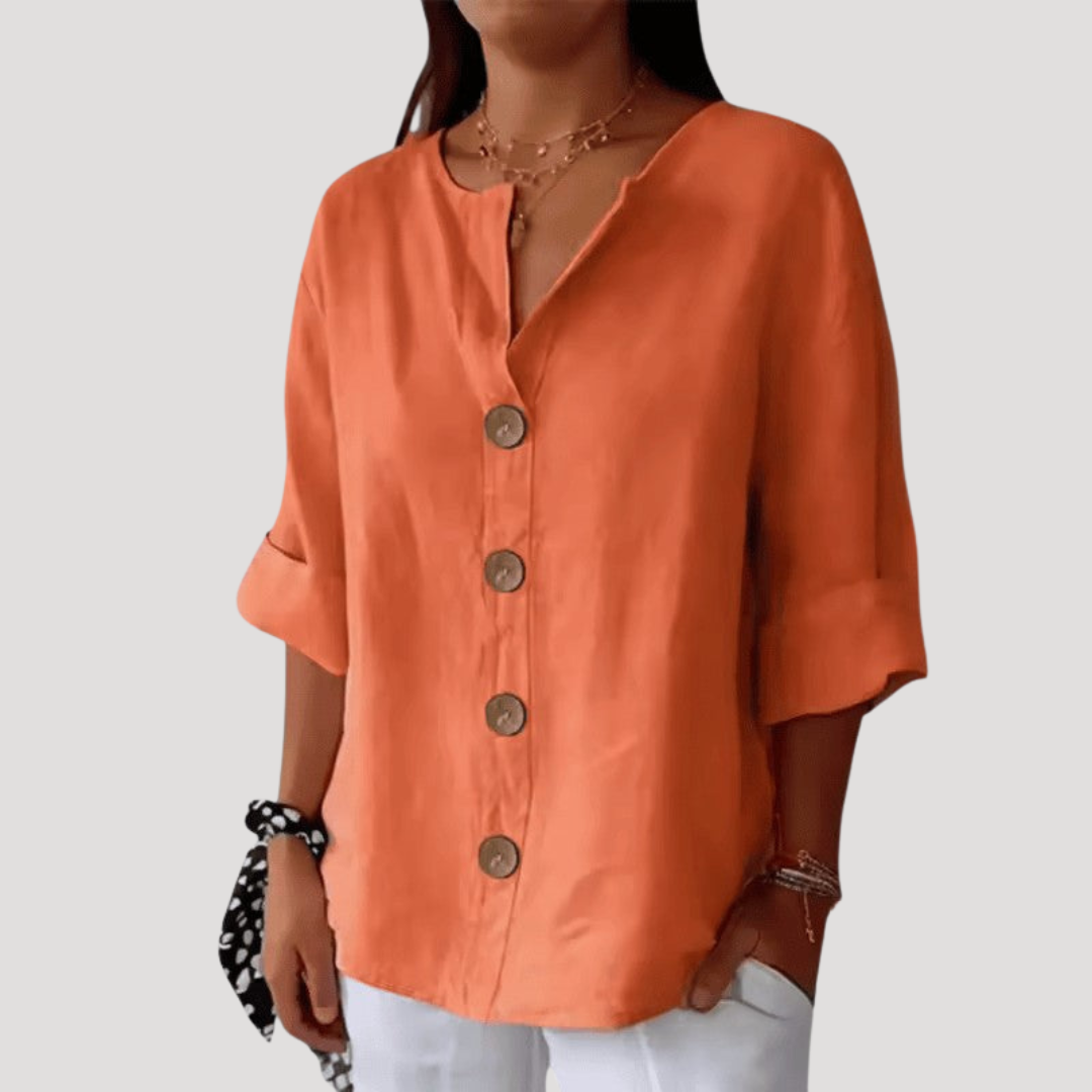 Casual blouse met knoopsluiting en V-hals