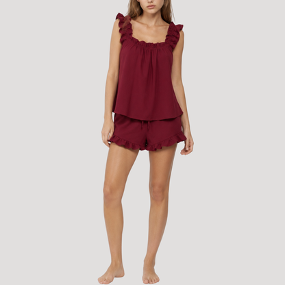 Set met top met ruches en korte broek
