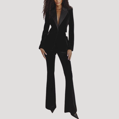 Set met slim fit blazer en wijd uitlopende broek