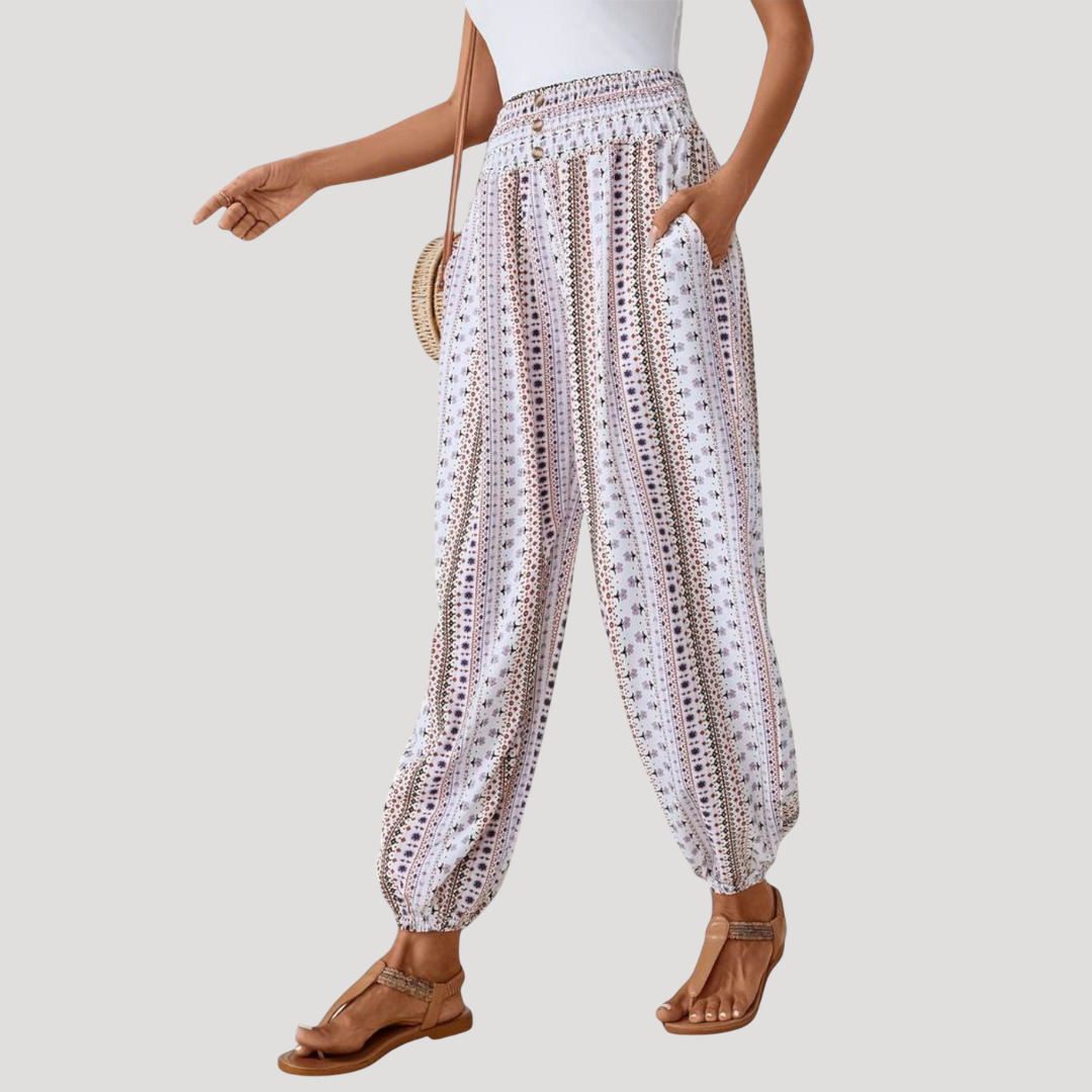 Broek met elastische taille en print