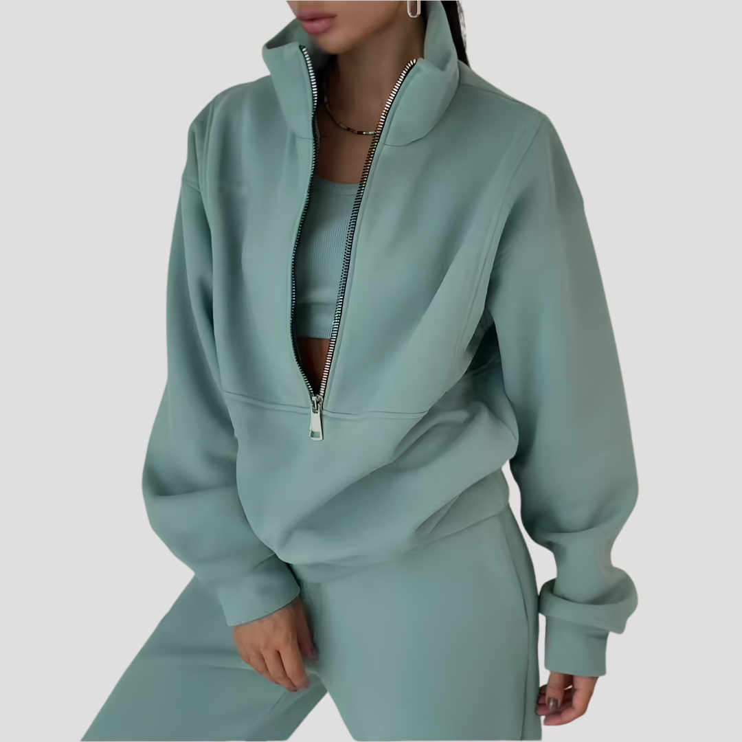 Sweaterset met halve rits en broek
