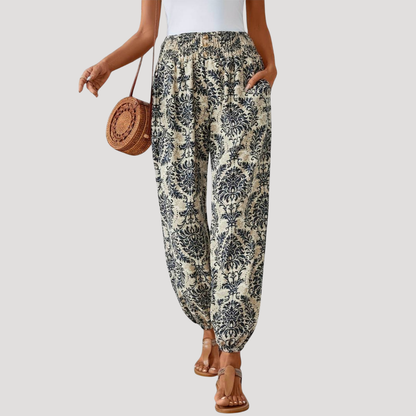 Broek met elastische taille en print