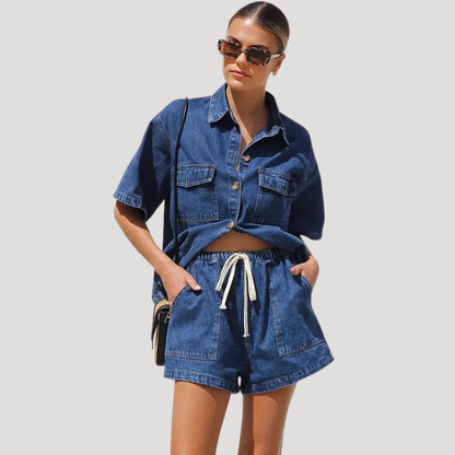 Korte set in denimlook voor de zomer