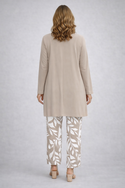 Driedelige set met broek met bladprint