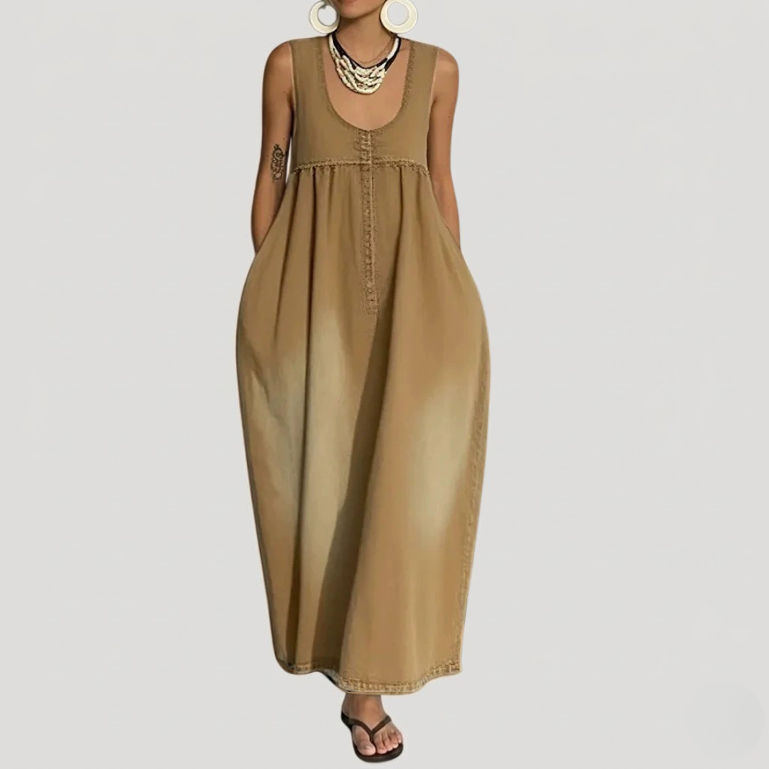 Maxi-jurk in denimlook, soepel en mouwloos