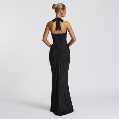 Elegante maxi-jurk met halter hals en open rug