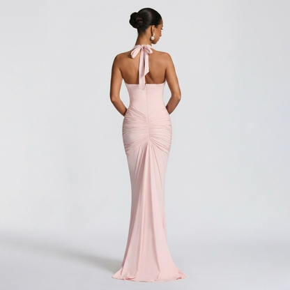 Elegante maxi-jurk met halter hals en open rug