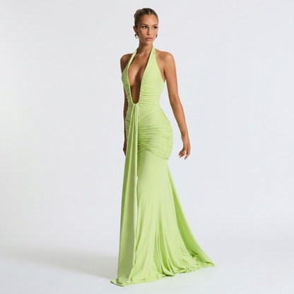 Elegante maxi-jurk met halter hals en open rug