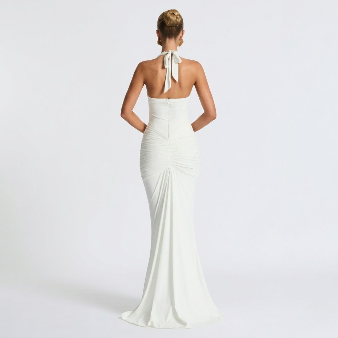 Elegante maxi-jurk met halter hals en open rug