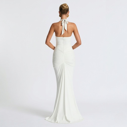 Elegante maxi-jurk met halter hals en open rug