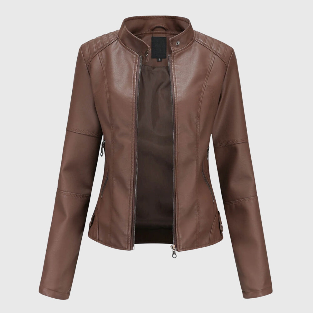Jasje in leerlook met rits en opstaande kraag