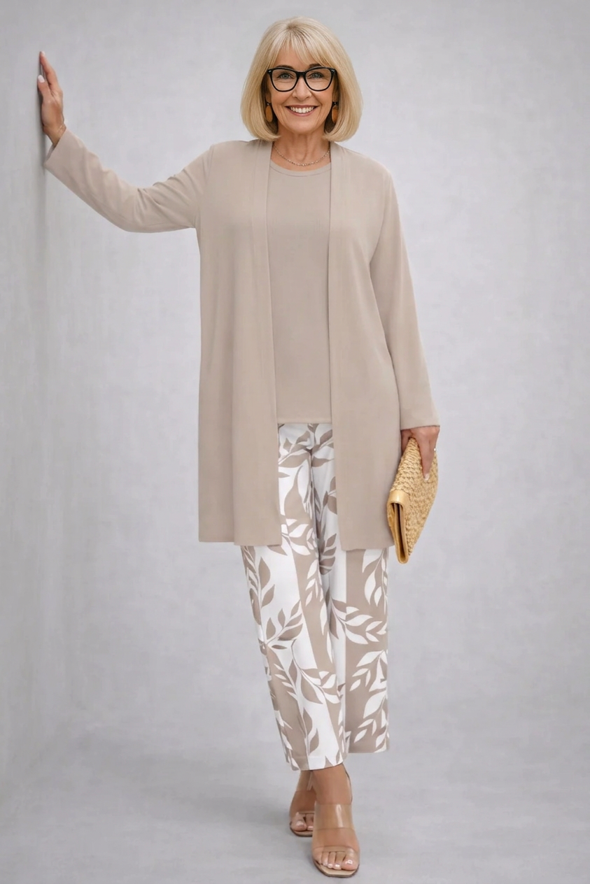 Driedelige set met broek met bladprint