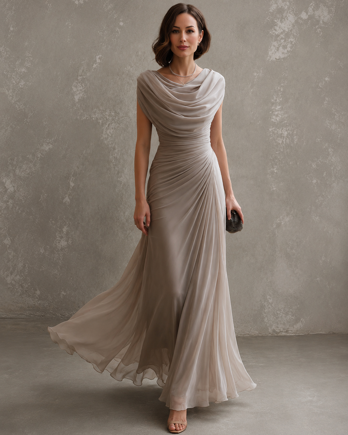 Maxi-jurk met drapering en watervalhals