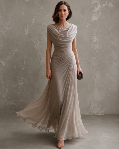 Maxi-jurk met drapering en watervalhals