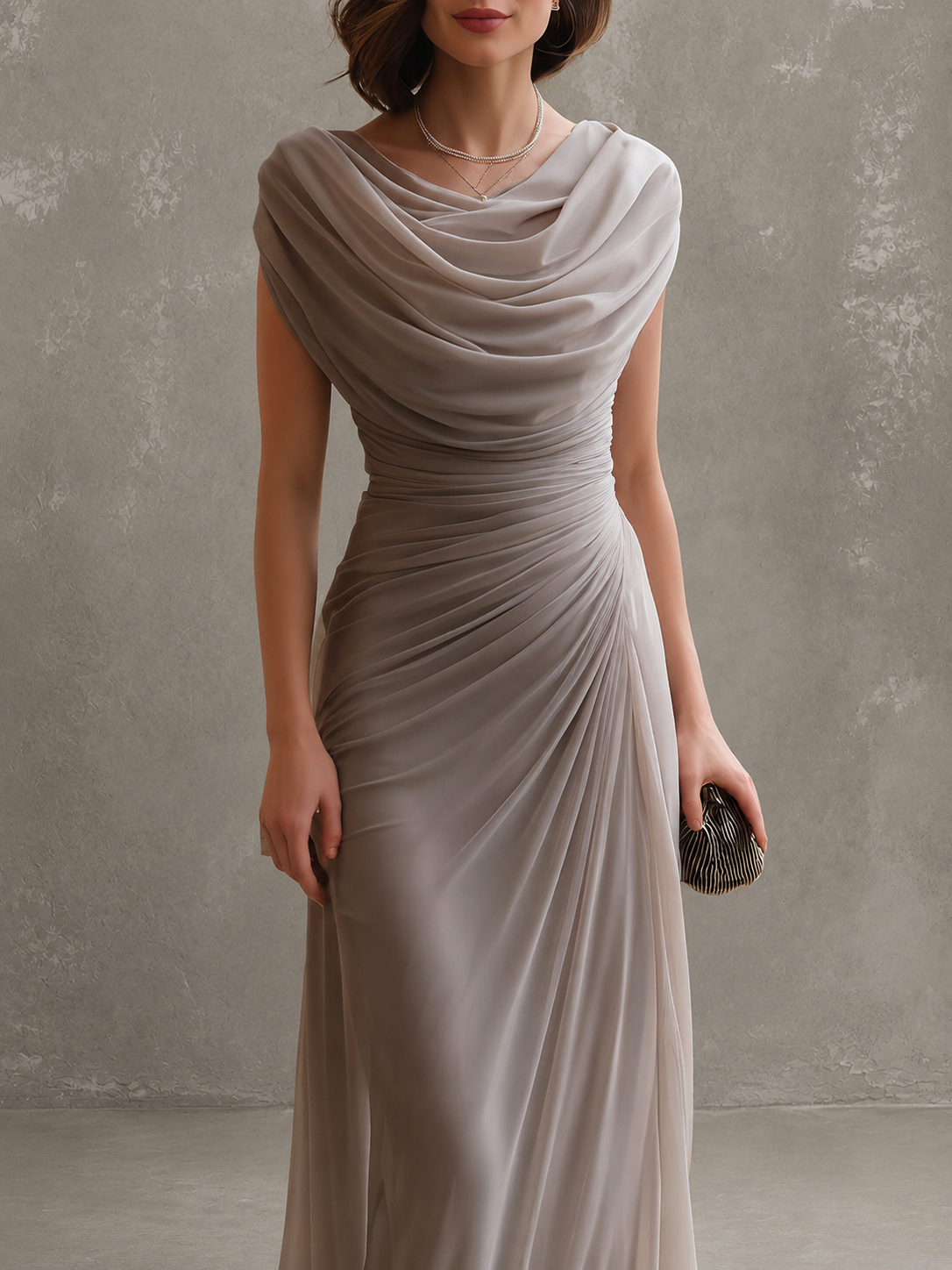Maxi-jurk met drapering en watervalhals