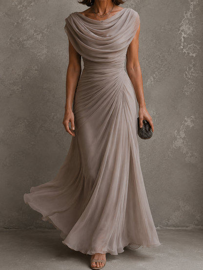 Maxi-jurk met drapering en watervalhals