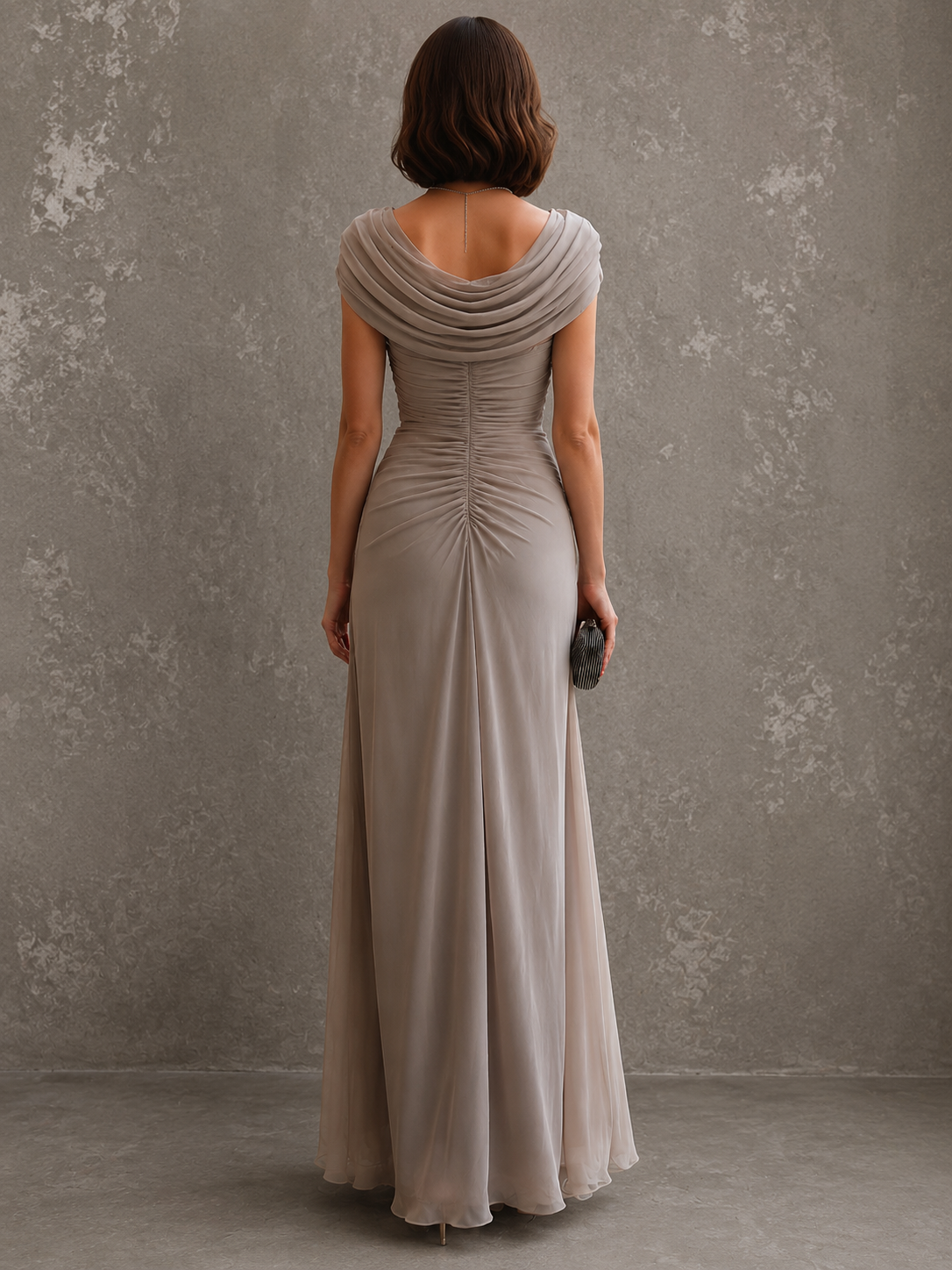 Maxi-jurk met drapering en watervalhals