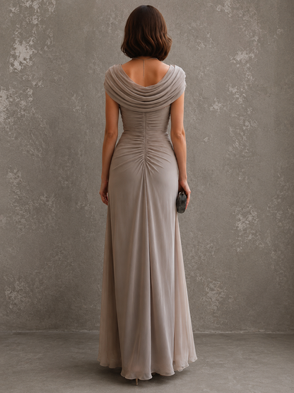 Maxi-jurk met drapering en watervalhals