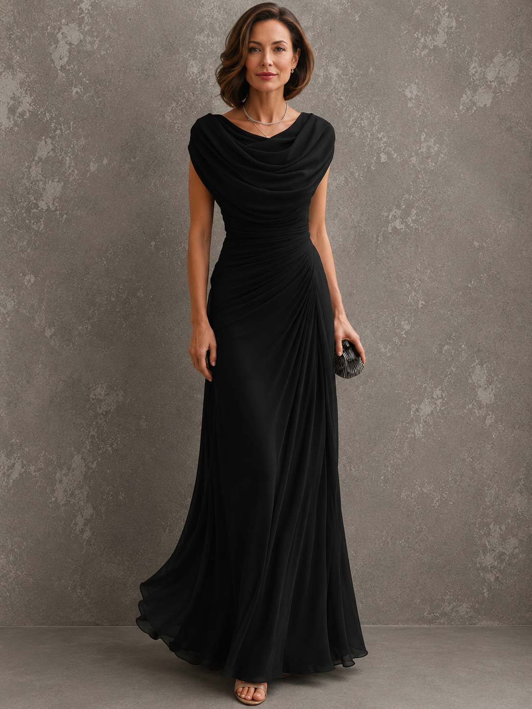 Maxi-jurk met drapering en watervalhals