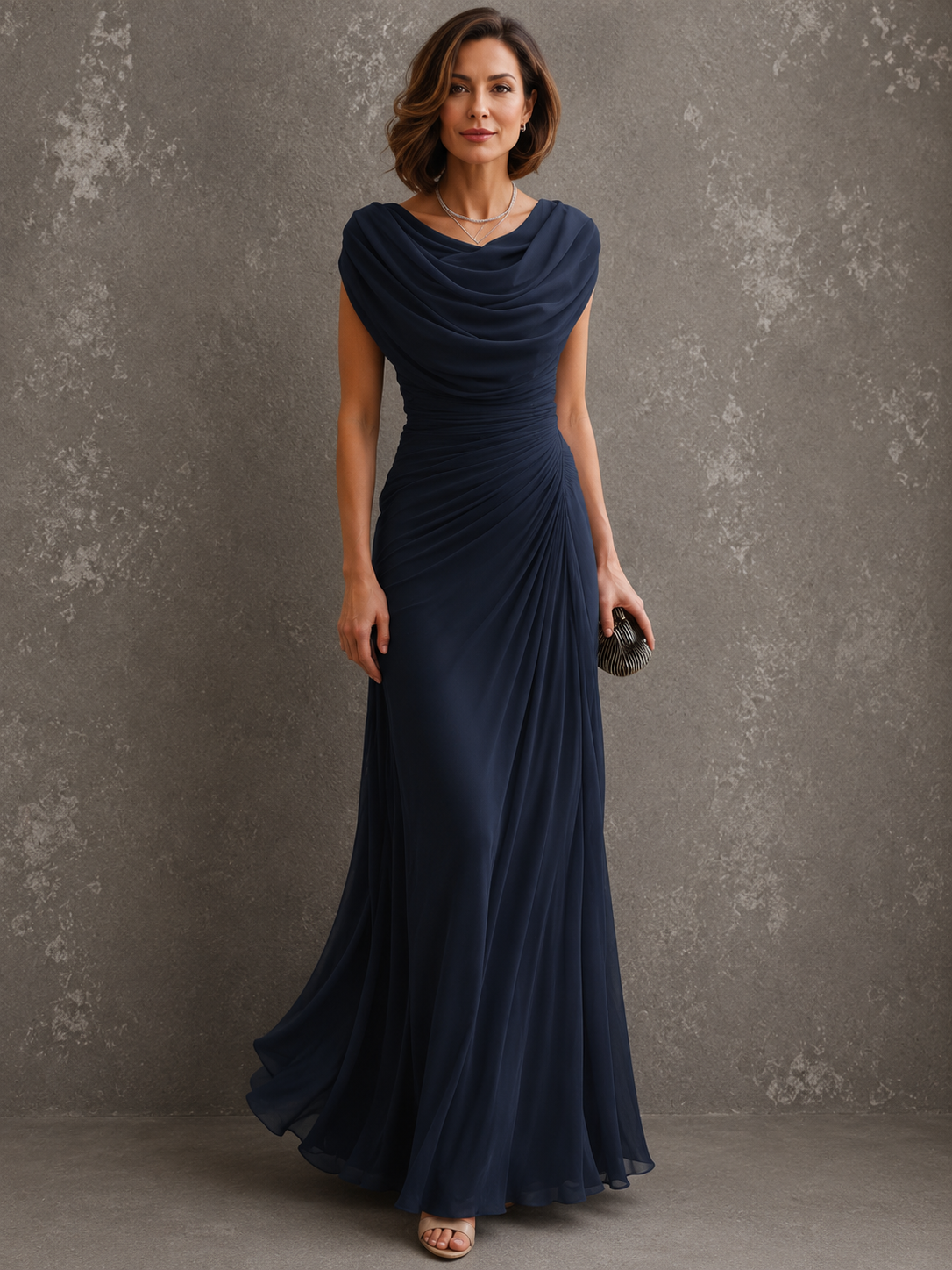 Maxi-jurk met drapering en watervalhals