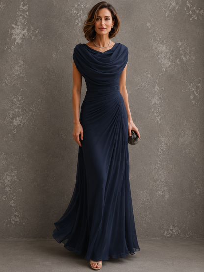 Maxi-jurk met drapering en watervalhals