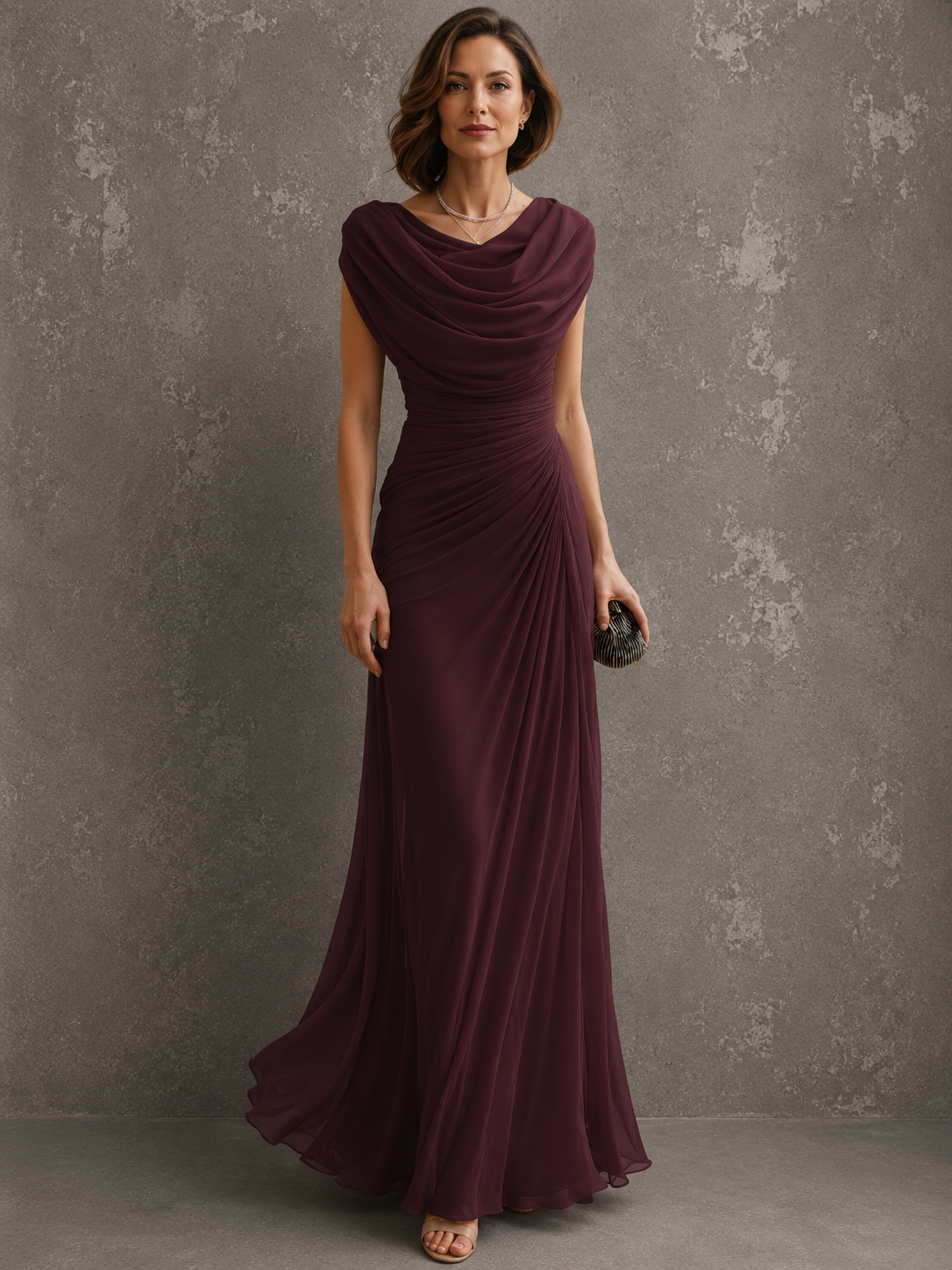 Maxi-jurk met drapering en watervalhals
