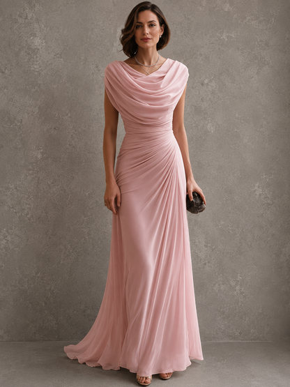 Maxi-jurk met drapering en watervalhals